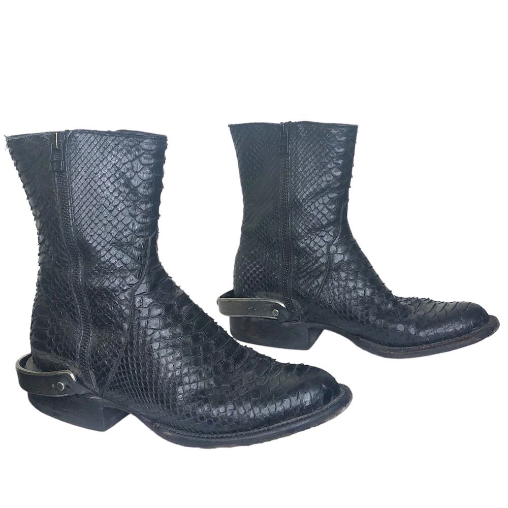 Lucchese Bootmaker Python Exotic Leather Black Sh… - image 1